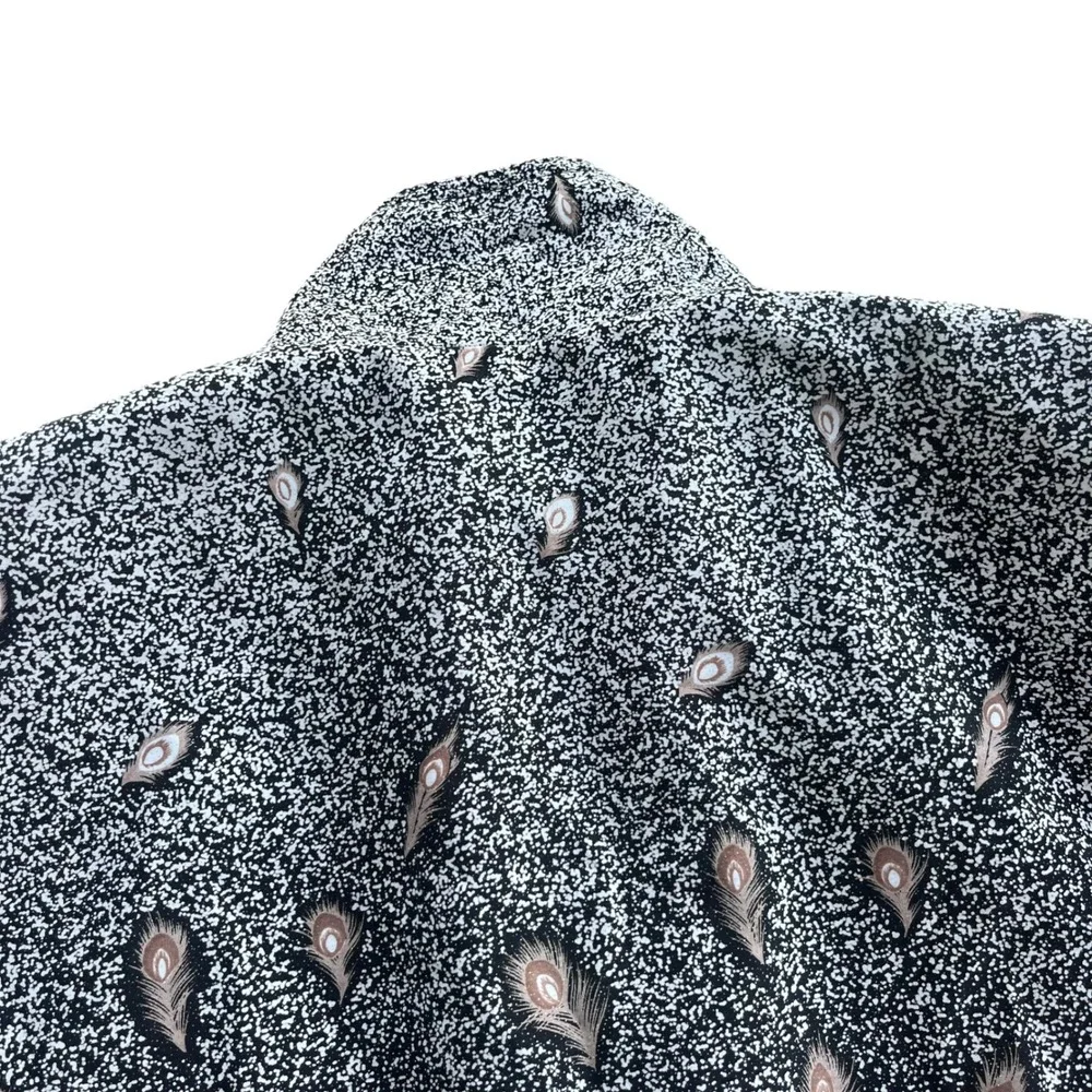 Valentina OS Black Tan Metallic, Peacock Ostrich Feather Print Bomber Jacket VTG